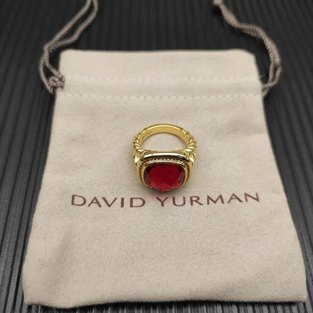 David Yurman Gold Square Diamond and Red Diamond Ring
